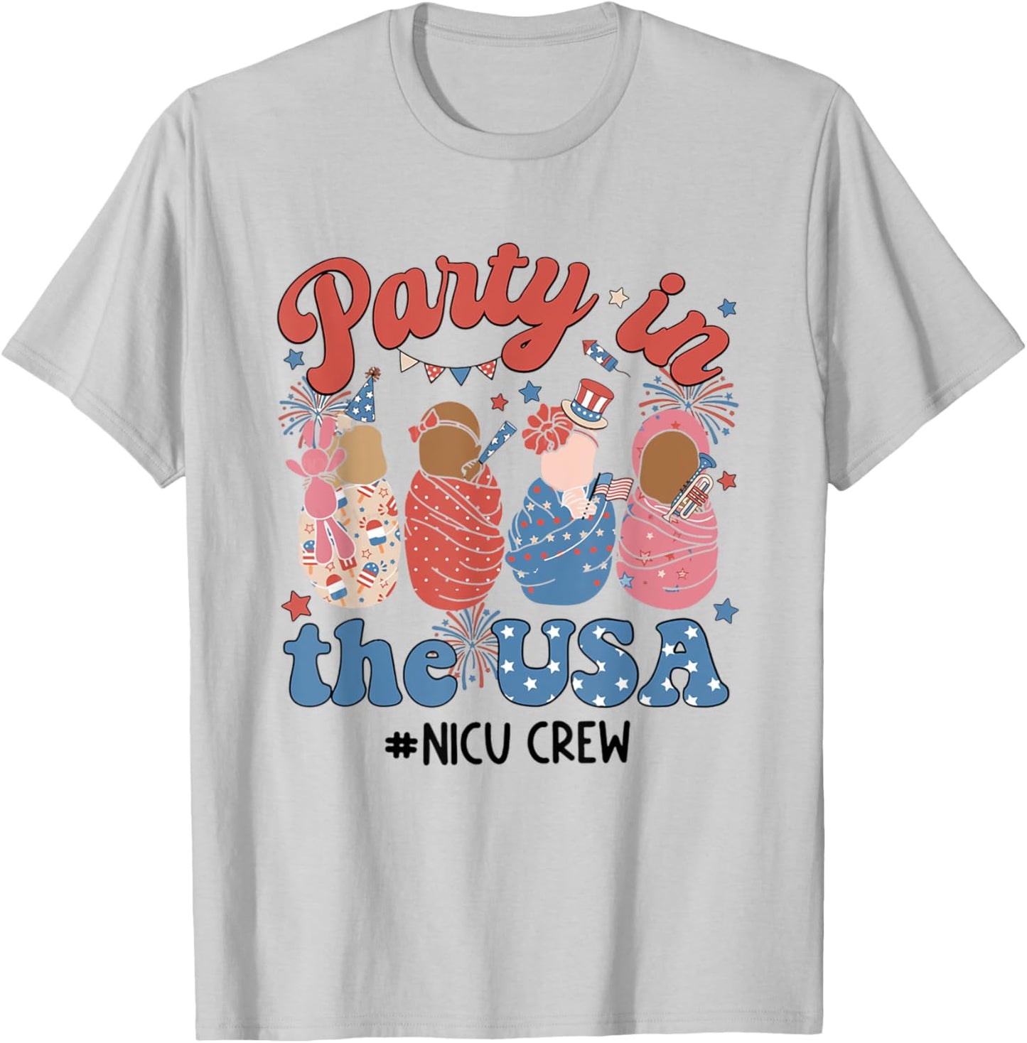 Retro Party In The USA NICU Crew 4th Of July NICU Nurse Men T-Shirt - T-Shirt | Ash
