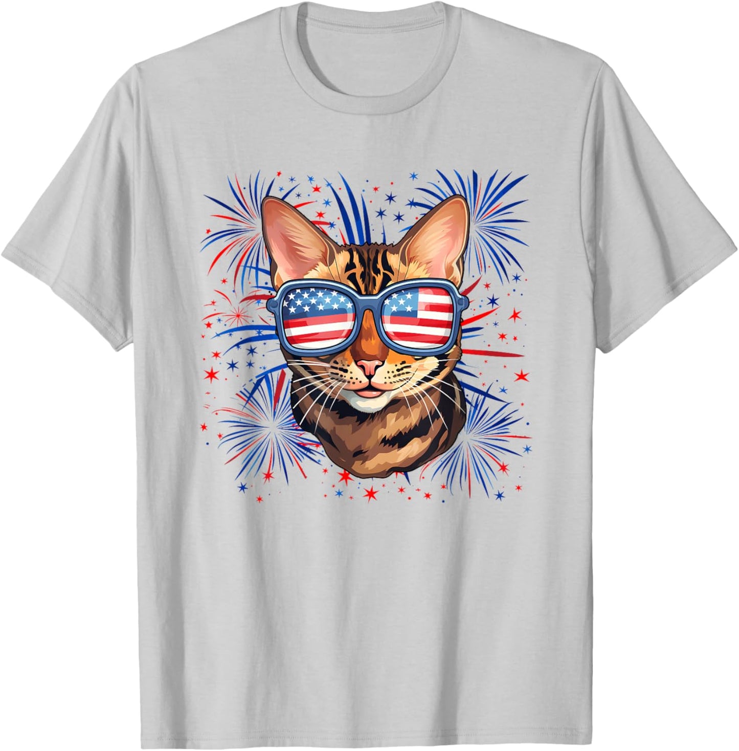 American 4th of July Bengal Cat Kids Men T-Shirt - T-Shirt | Ash