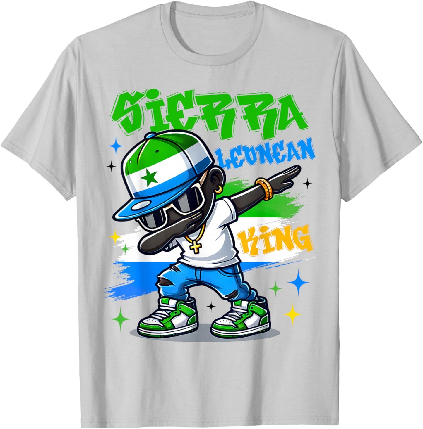 Sierra Leonean King dabbing Sierra Leone Flag Pride for Kids T-Shirt - T-Shirt | Ash