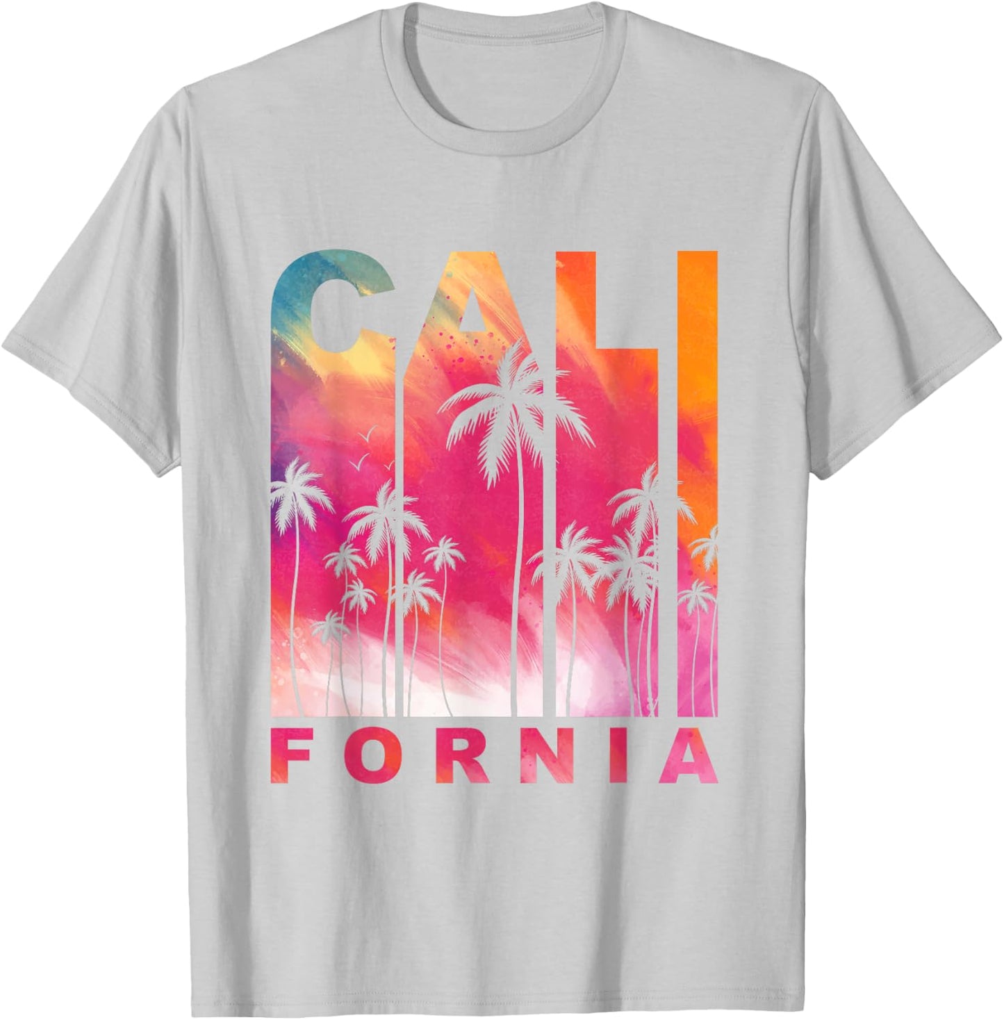 Summer Vacation Palm Trees CA Vintage Tropical California T-Shirt - T-Shirt | Ash