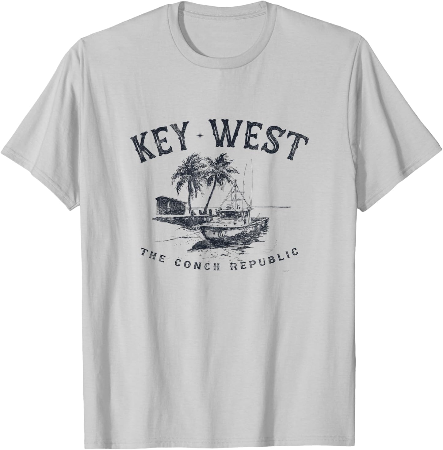 Key West Fishing Boat Conch Republic Tackle Gift T-Shirt - T-Shirt | Ash