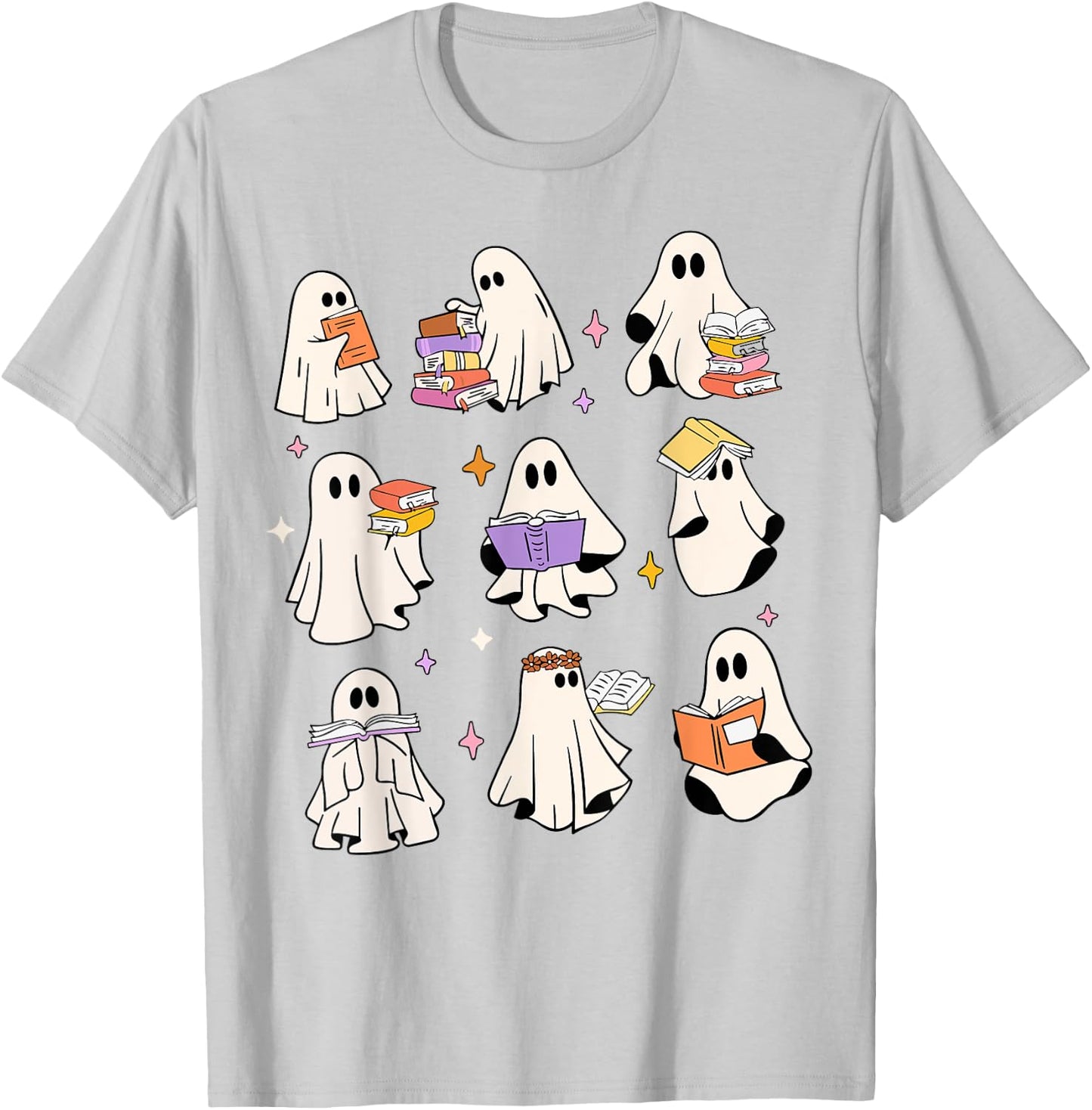 Vintage Halloween Reading Ghost Autumn Shirt Fall Spooky T-Shirt - T-Shirt | Ash