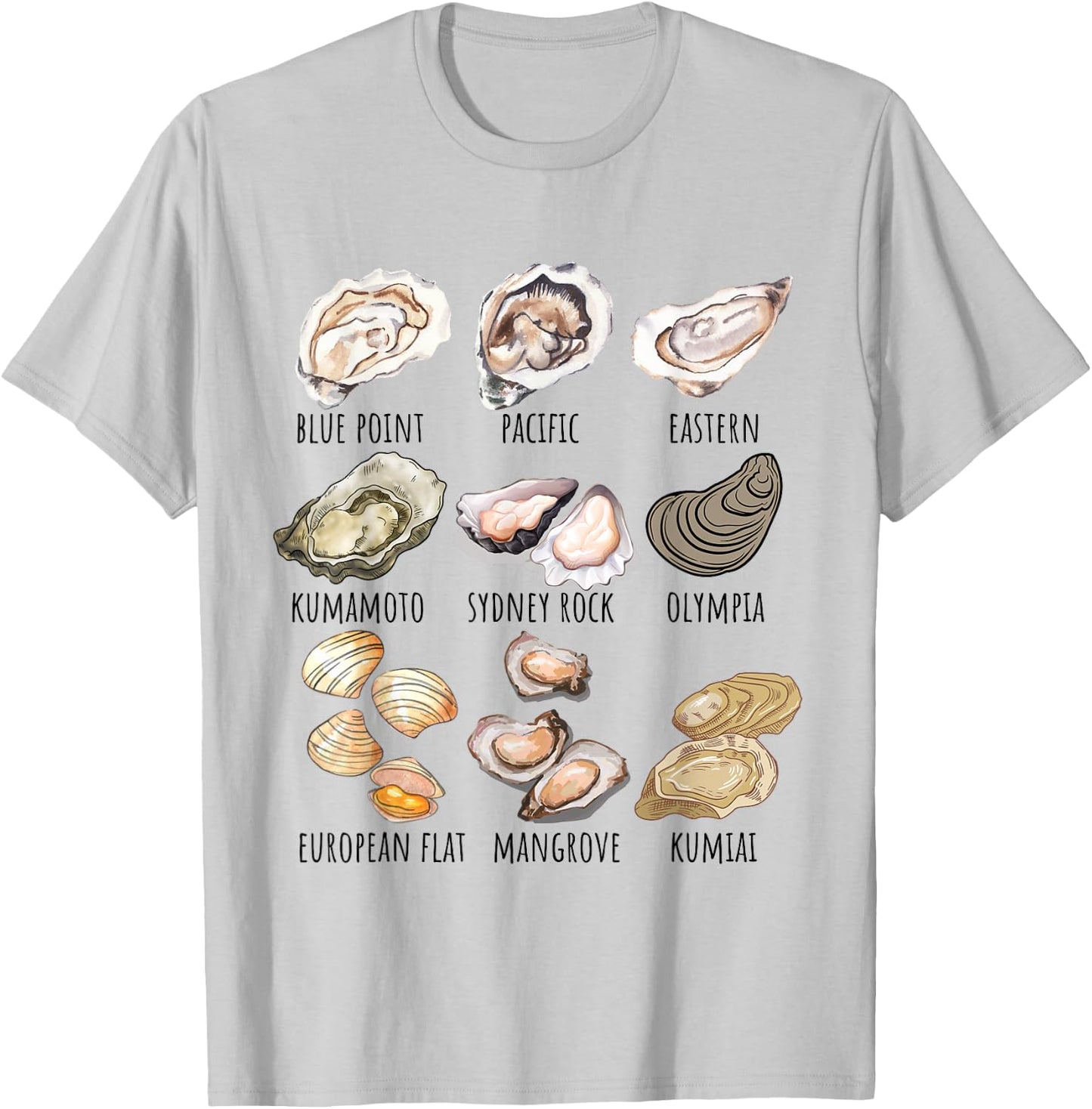 Different Type of Oysters Breed Collection,Cute Oyster Lover T-Shirt - T-Shirt | Ash