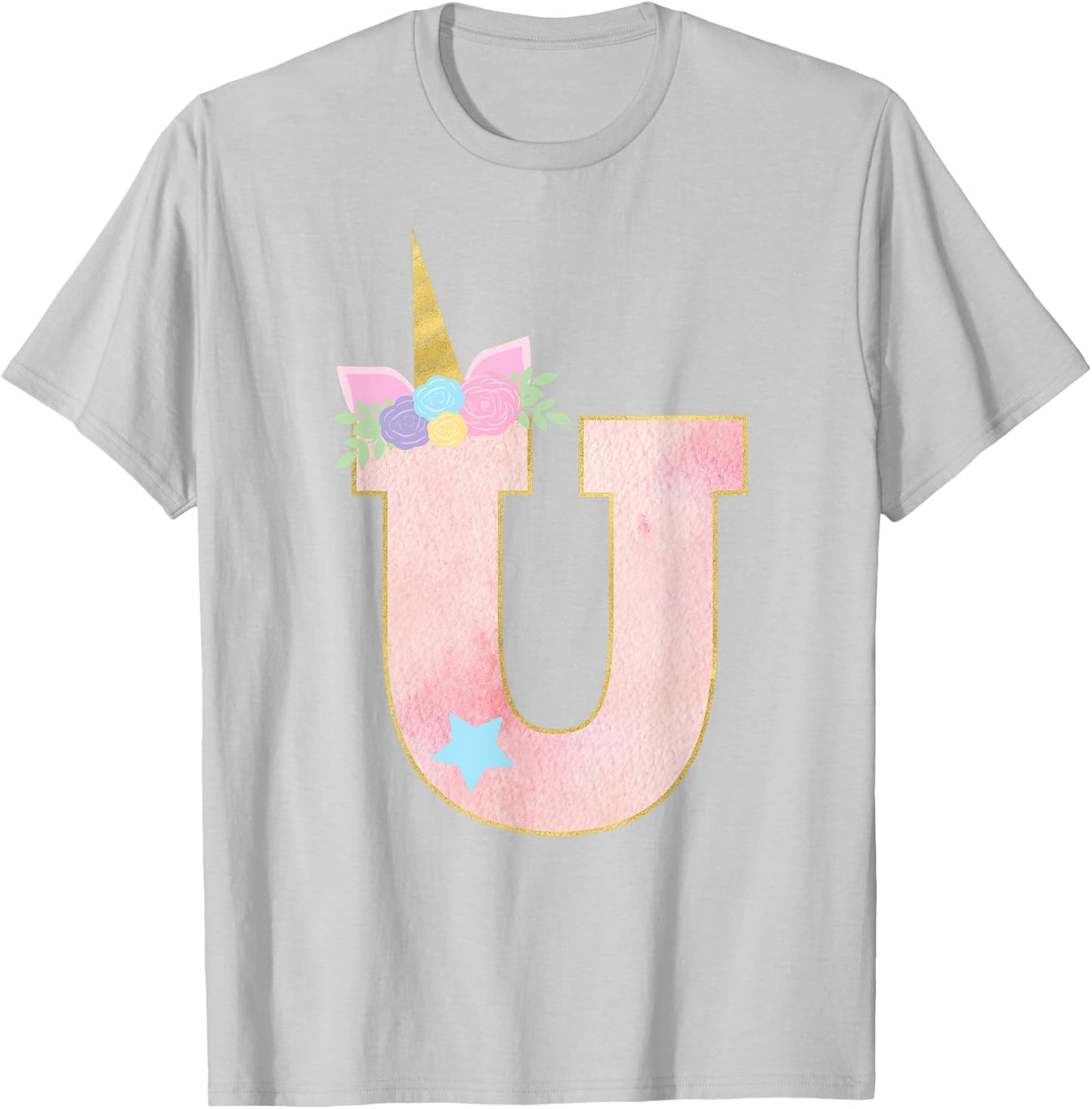 Initial Letter U Unicorn Monogram for Girls Unicorn Birthday T-Shirt - T-Shirt | Ash