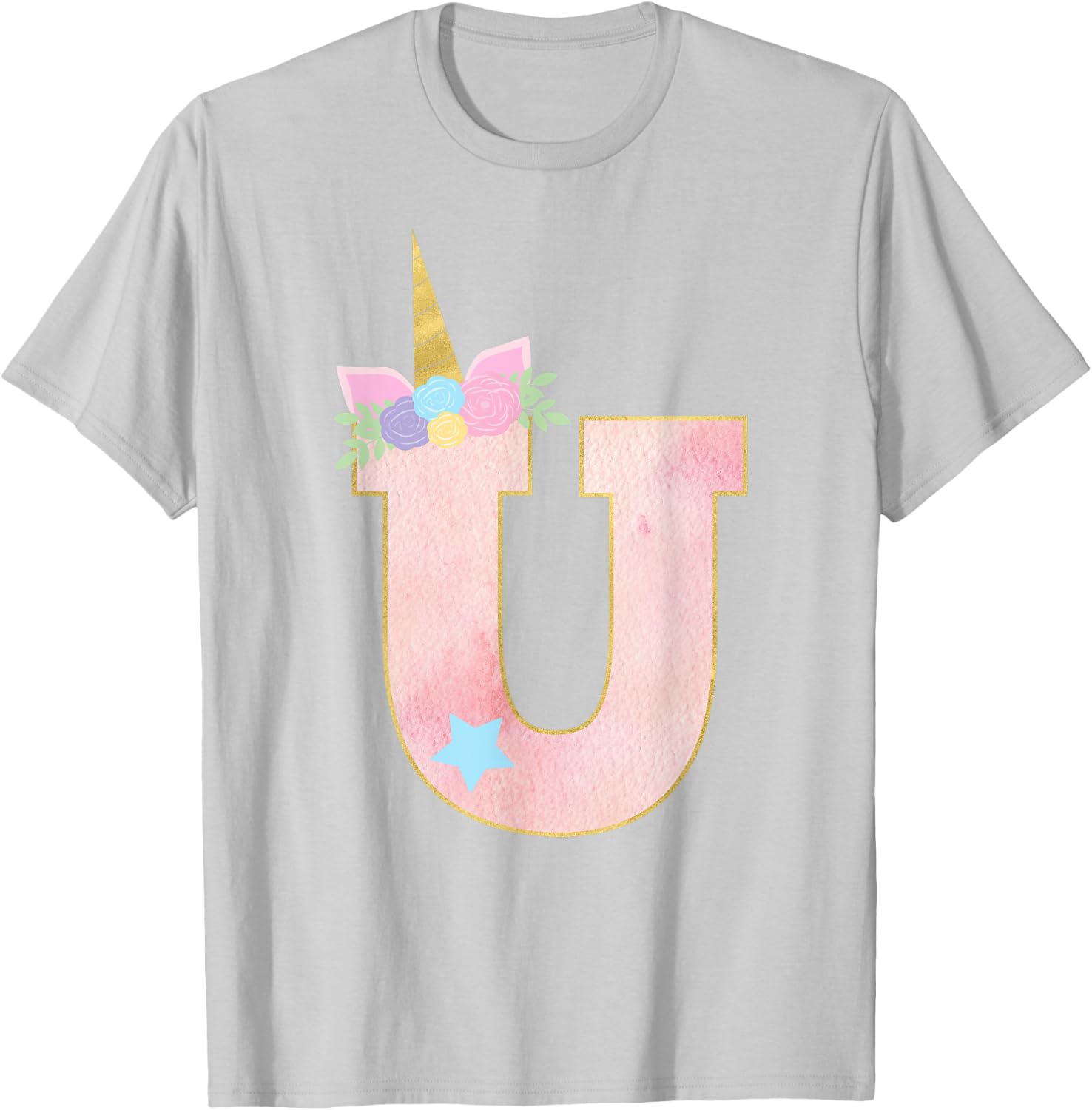 Initial Letter U Unicorn Monogram for Girls Unicorn Birthday T-Shirt - T-Shirt | Ash