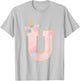 Initial Letter U Unicorn Monogram for Girls Unicorn Birthday T-Shirt - T-Shirt | Ash