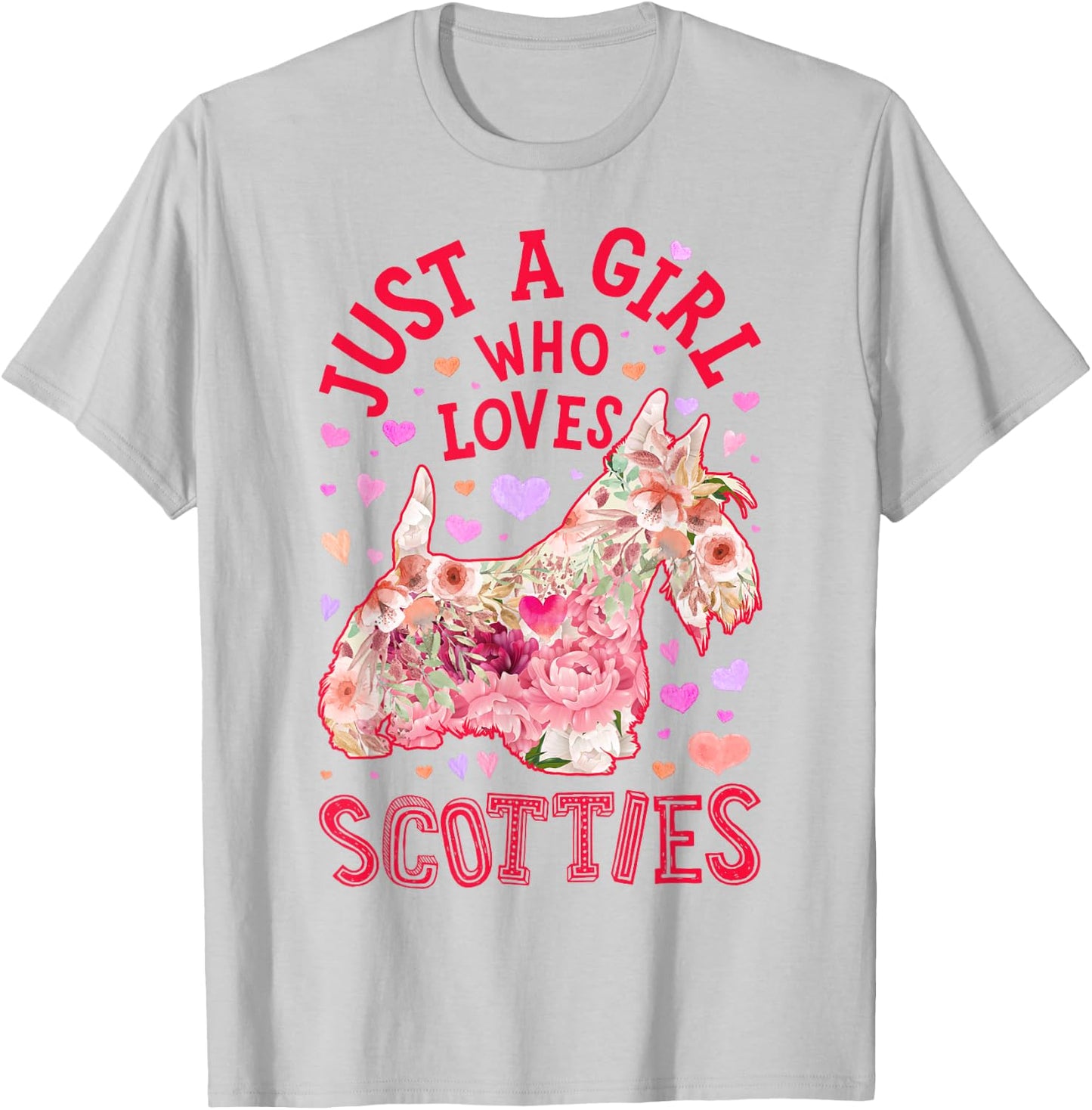 Scottie Scottish Terrier Just A Girl Who Loves Dog Flower T-Shirt - T-Shirt | Ash
