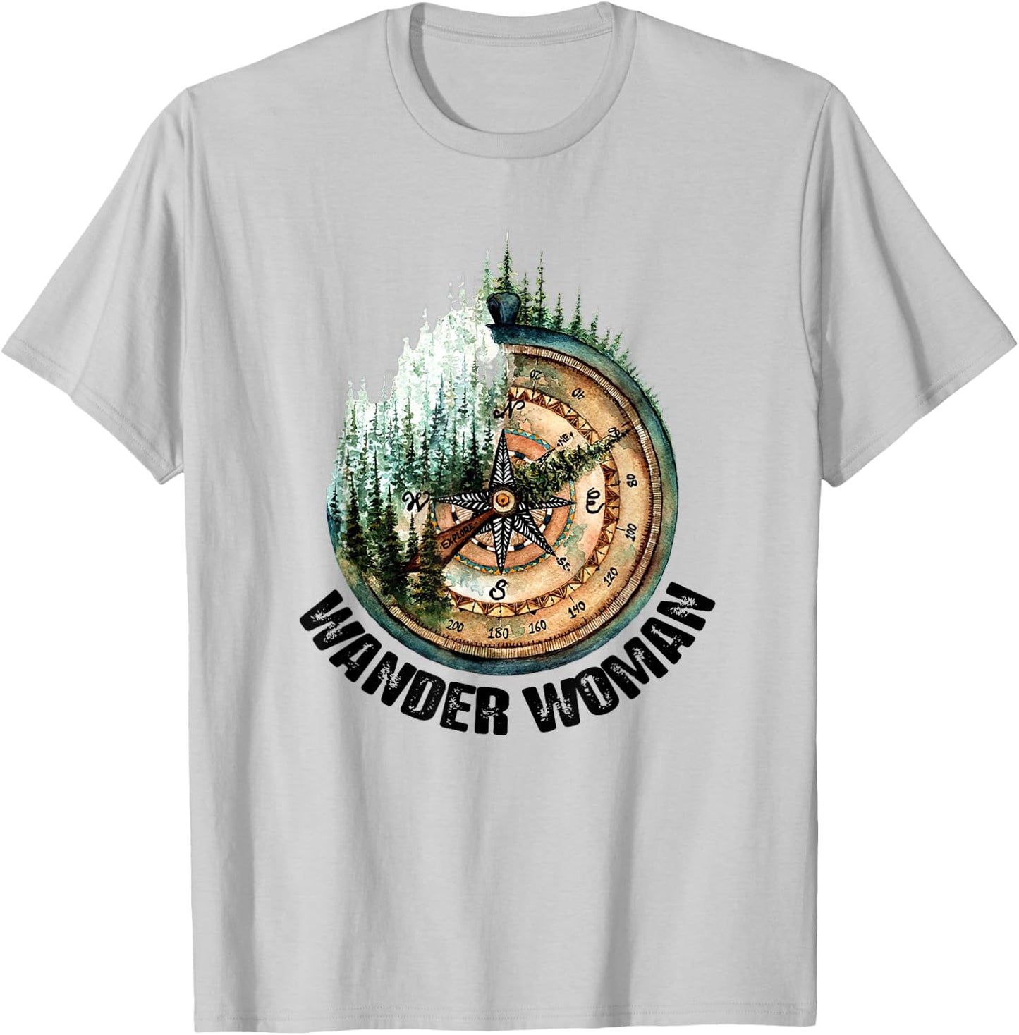 Wander Woman Exploring Go Outside Camping Hiking Lover T-Shirt - T-Shirt | Ash