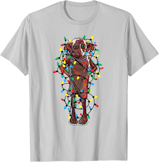 Harry Potter Christmas Dobby Christmas Lights Portrait T-Shirt - T-Shirt | Ash