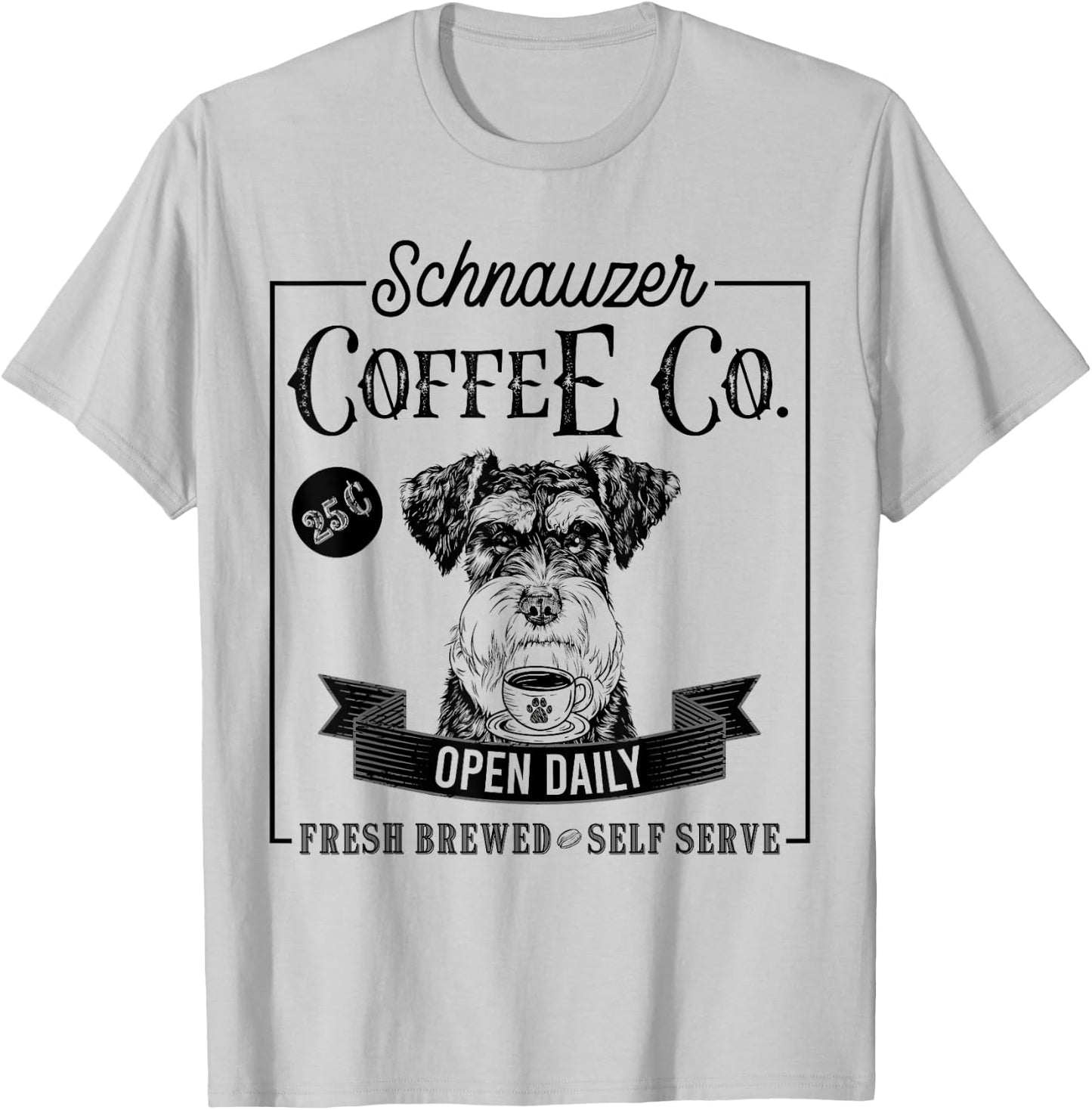 Retro Miniature Schnauzer Coffee Funny Dog Mom Coffee Lover T-Shirt - T-Shirt | Ash