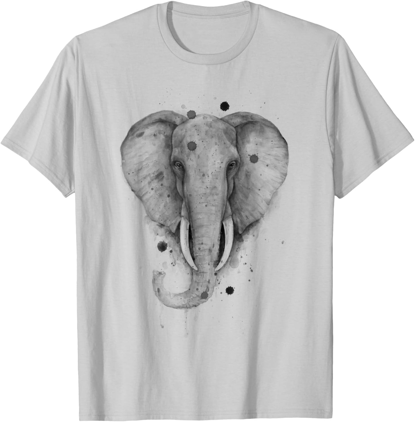 Black and White Watercolor Elephant Wildlife Beauty Animal T-Shirt - T-Shirt | Ash