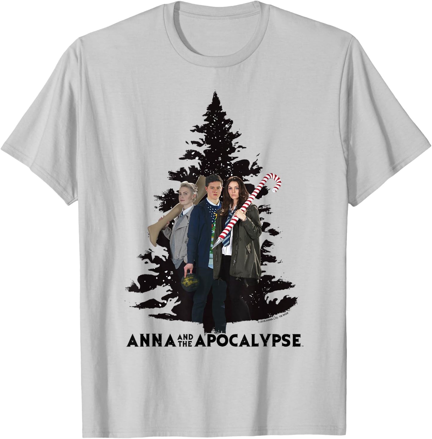Anna and the Apocalypse Group Shot Zombie Christmas Tree T-Shirt - T-Shirt | Ash