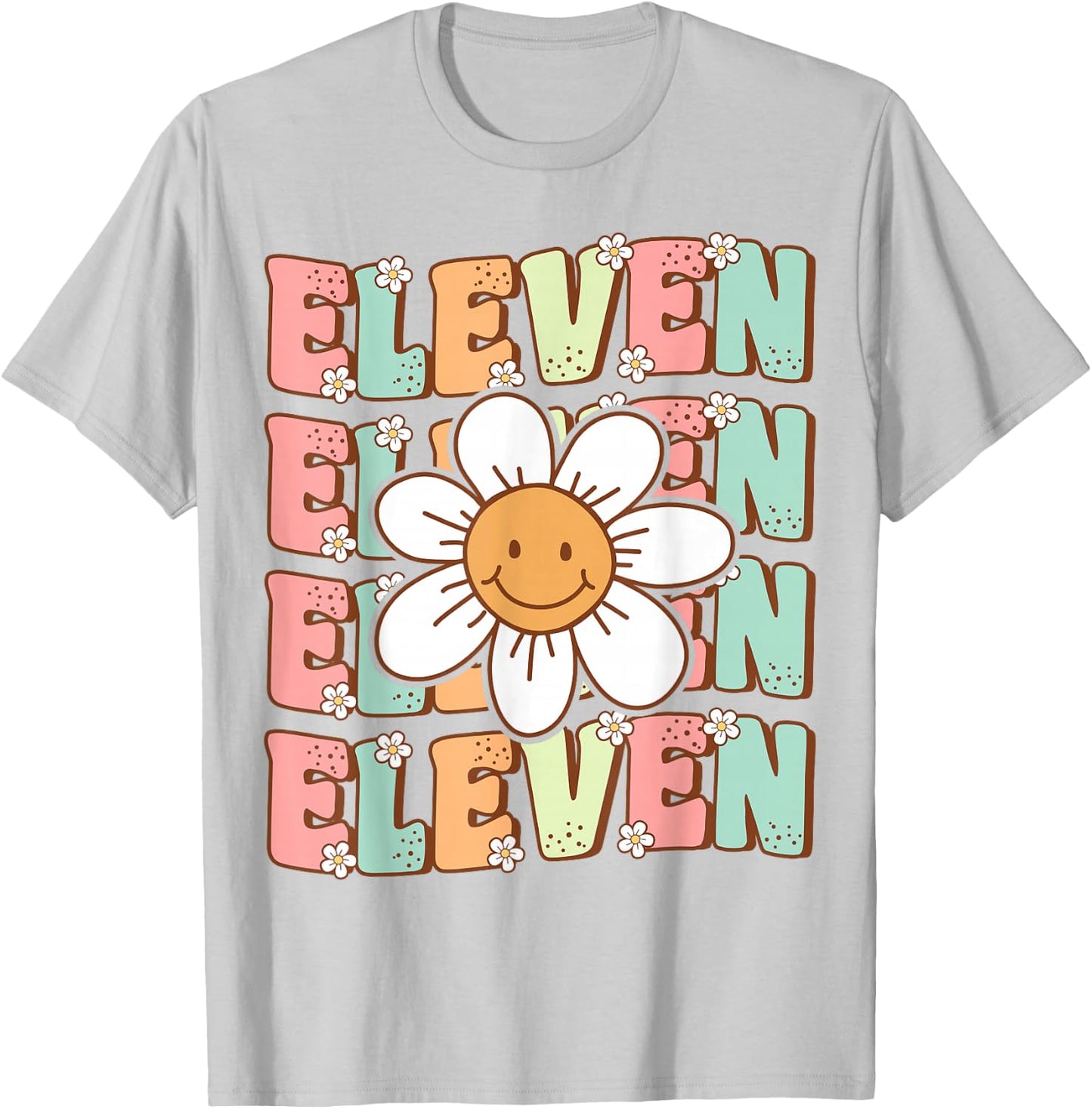 Cute Groovy 11th Birthday Party Daisy Flower Eleven Year Old T-Shirt - T-Shirt | Ash