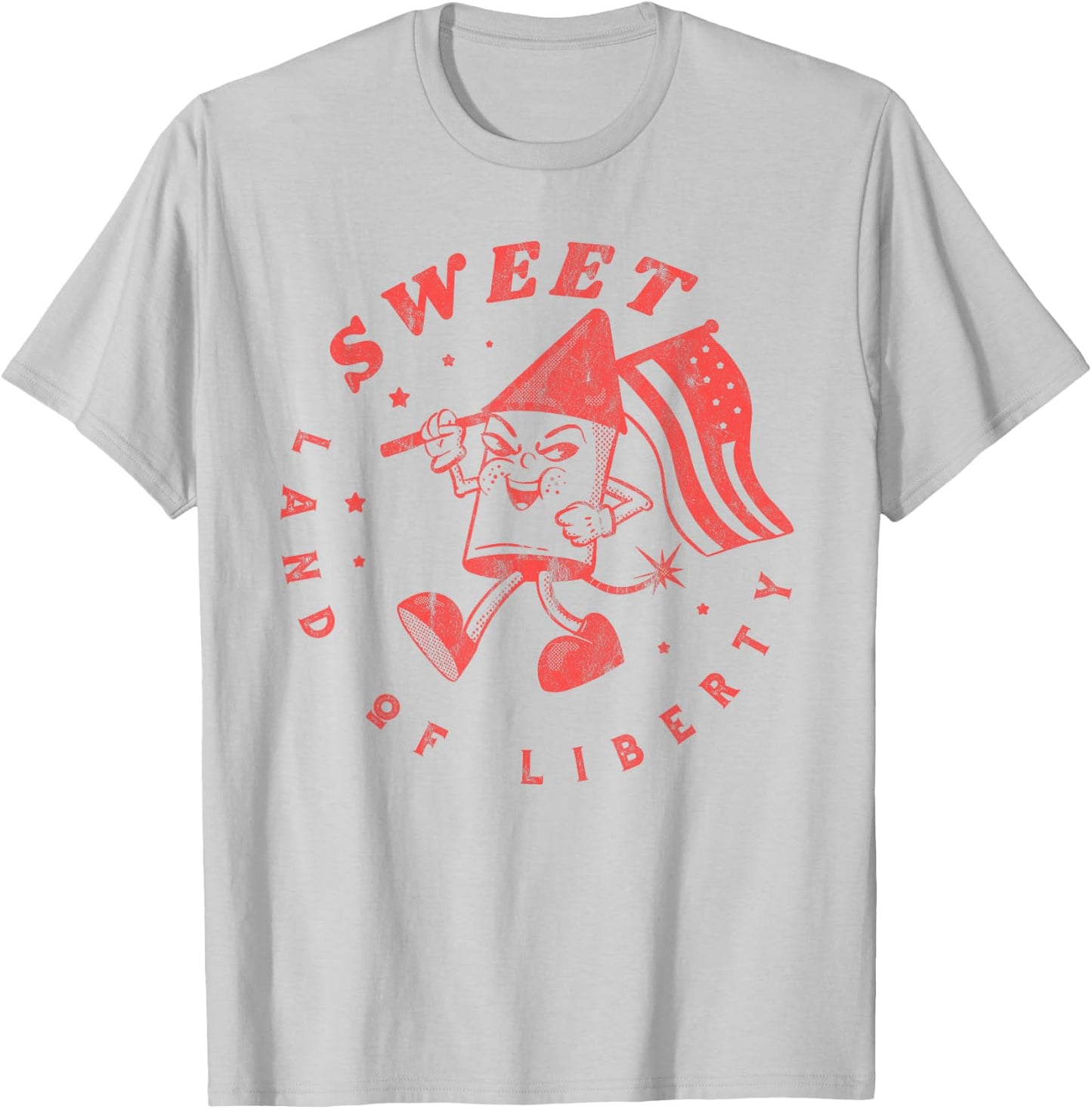 Fourth of July Sweet Land of Liberty Vintage Fireworks USA T-Shirt - T-Shirt | Ash
