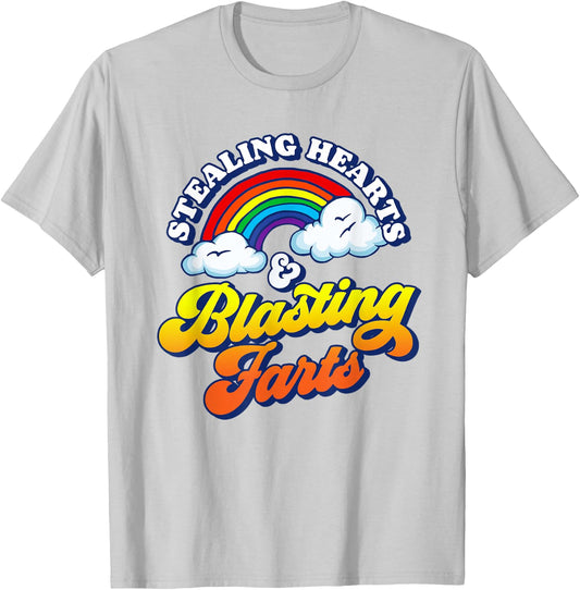 Stealing Hearts & Blasting Farts Funny Rainbow Valentines T-Shirt - T-Shirt | Ash