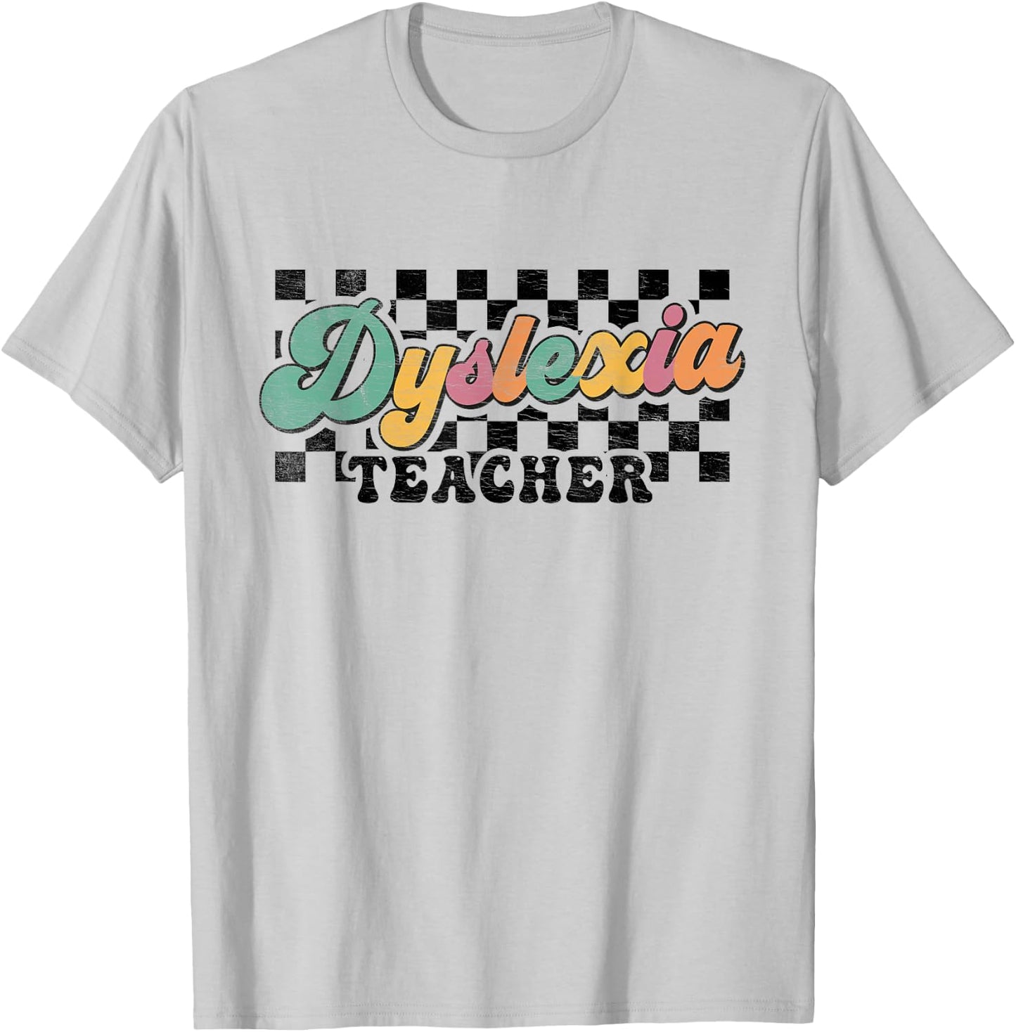 Retro Checkered Dyslexia Teacher Squad SPED Therapist Mental T-Shirt - T-Shirt | Ash