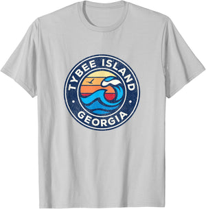 Tybee Island Georgia GA Vintage Nautical Waves Design T-Shirt - T-Shirt | Ash