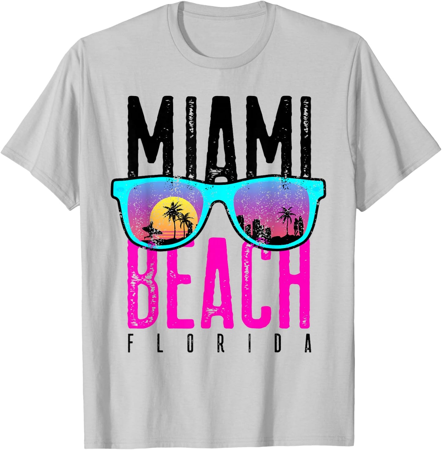 Miami Beach Shirt Florida Sunset Retro Souvenir Surf Miami T-Shirt - T-Shirt | Ash
