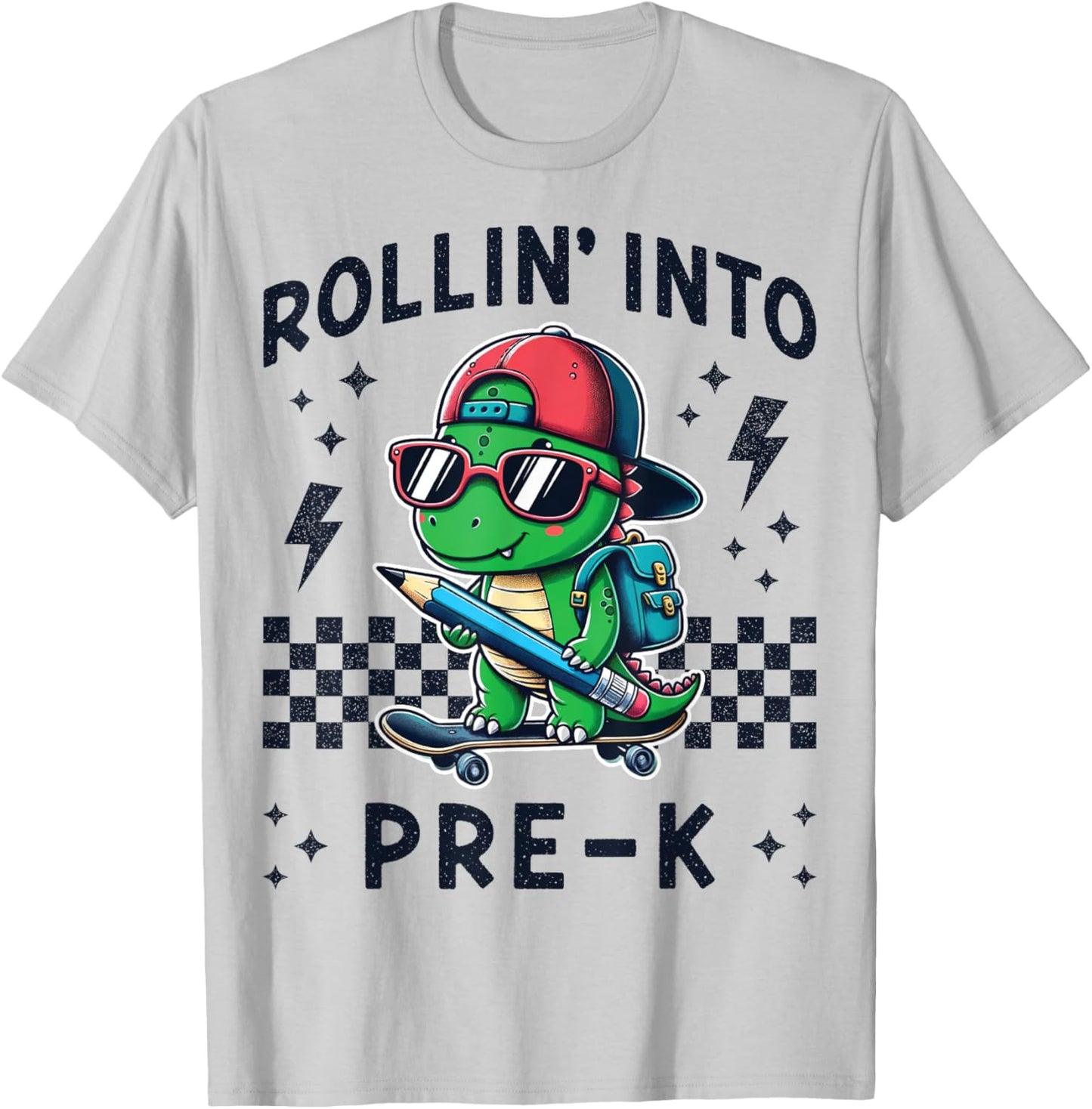 Rollin Into Pre K Dinosaur First Day Pre-K Im Ready for PreK T-Shirt - T-Shirt | Ash