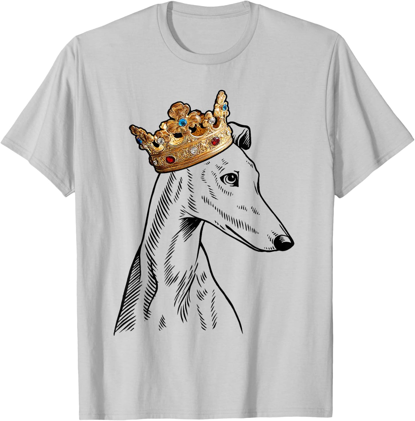 Greyhound Dog Wearing Crown T-Shirt - T-Shirt | Ash