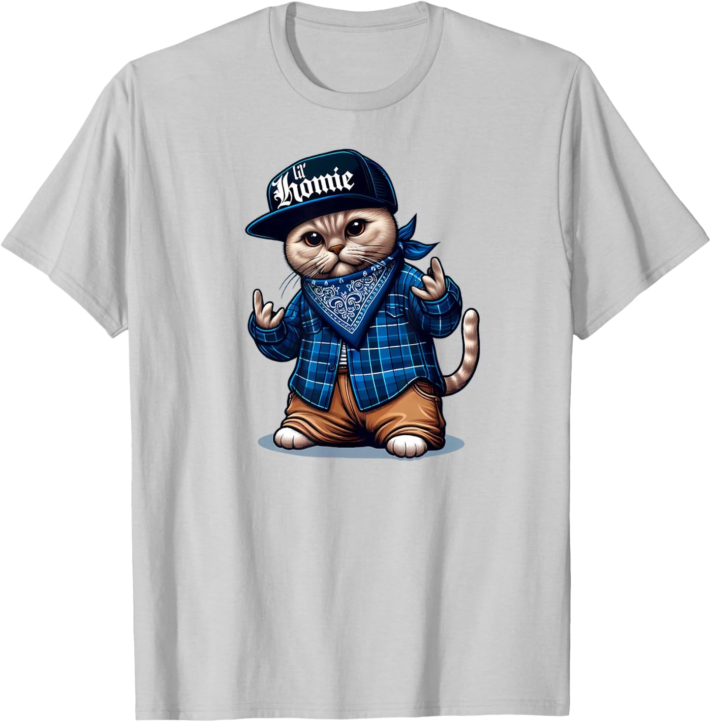 LIL HOMIE Cute Cholo Cat Chicano Art West Coast Hip Hop T-Shirt - T-Shirt | Ash