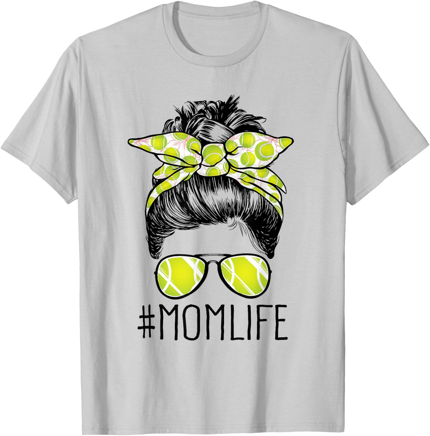 Mom Life Tennis Mom Mothers Day 2021 Messy Bun Funny T-Shirt - T-Shirt | Ash