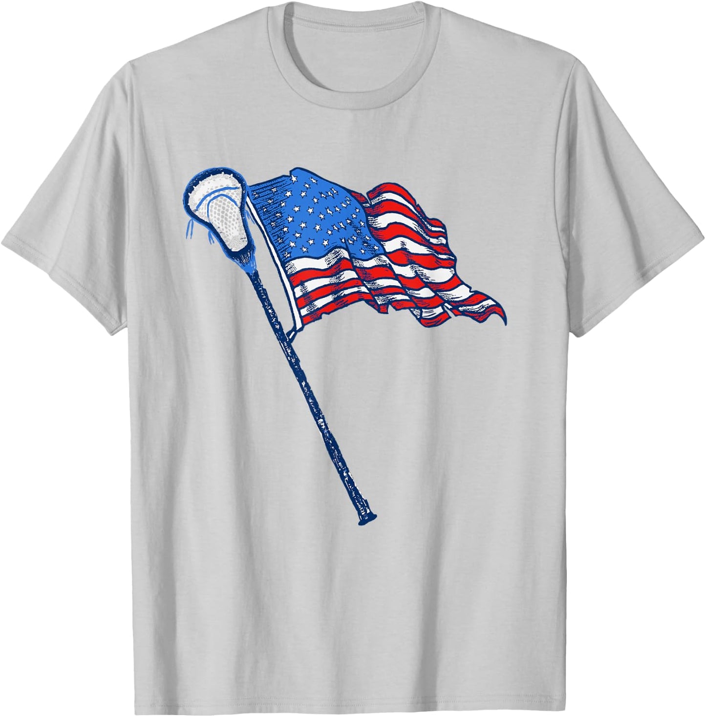 Retro USA American Flag Lacrosse Stick 80's Style T-Shirt - T-Shirt | Ash