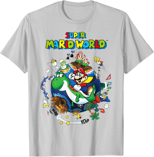 Super Mario World Yoshi & Mario Around The World T-Shirt - T-Shirt | Ash