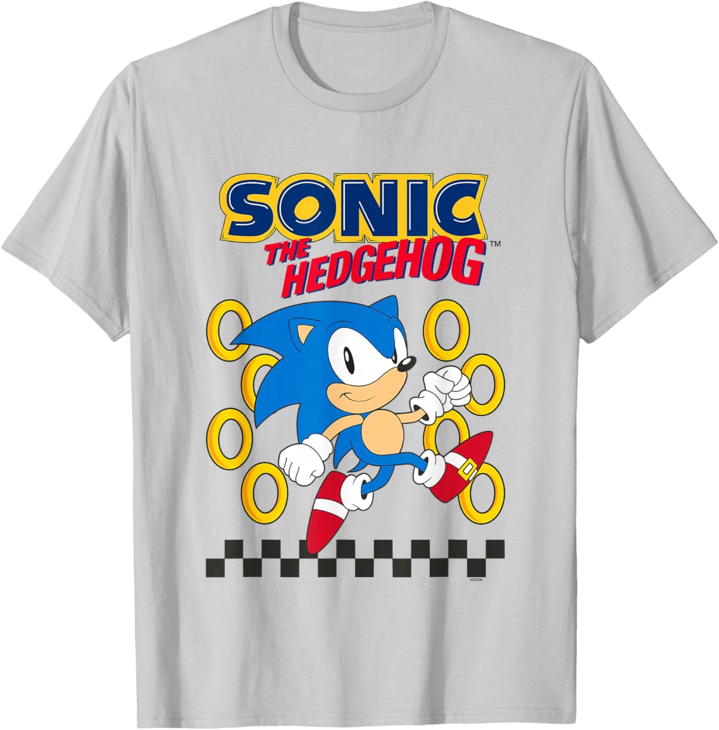 Sonic The Hedgehog Running By Golden Rings Retro Shot T-Shirt - T-Shirt | Ash