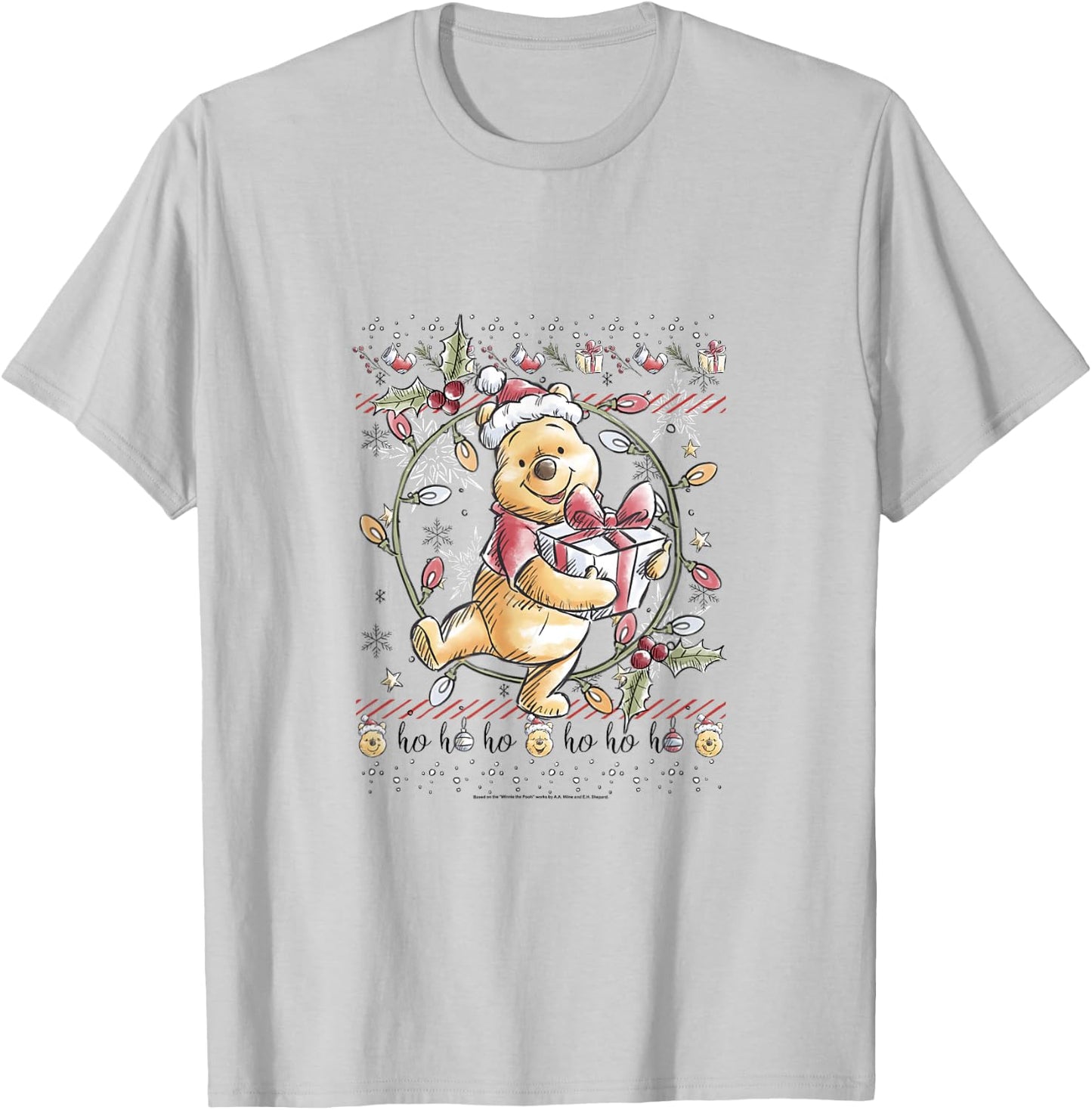 Disney Christmas Winnie The Pooh Ugly Sweater T-Shirt - T-Shirt | Ash