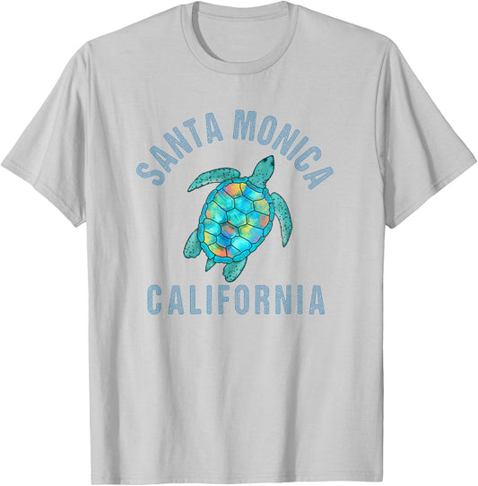 Santa Monica Beach Design / Sea Turtle Illustration Gift T-Shirt - T-Shirt | Ash