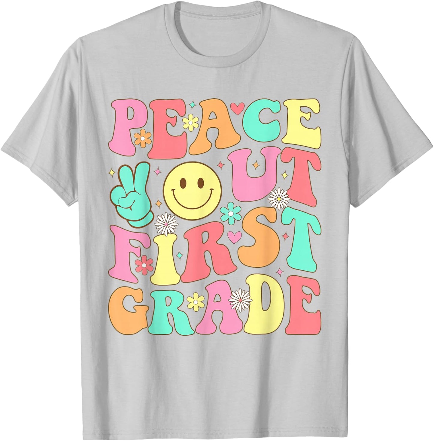 Peace Out First Grade Groovy 1st Grade Last Day of School T-Shirt - T-Shirt | Ash
