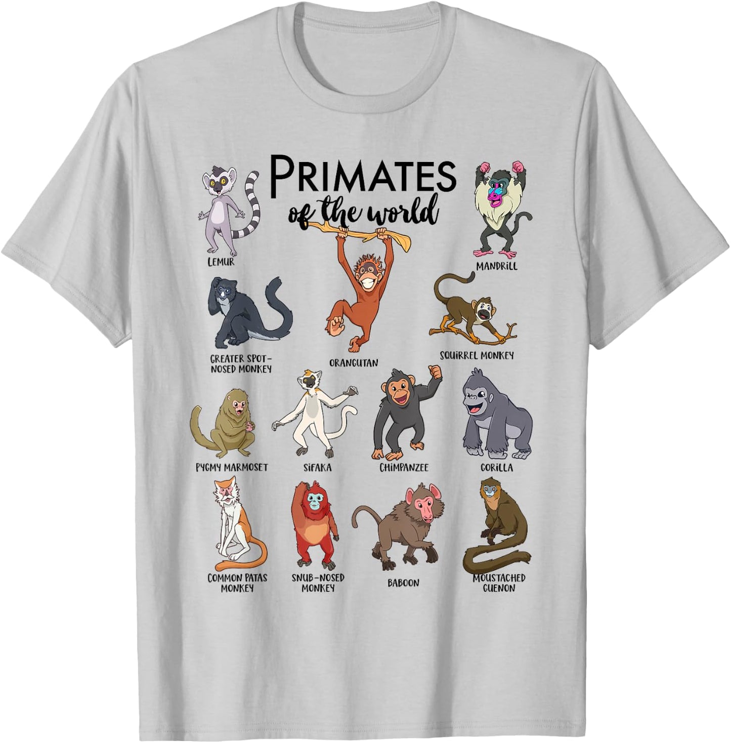 Different monkeys - types of primates T-Shirt - T-Shirt | Ash