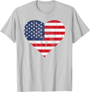 Fourth Of July American Flag Vintage Heart Cute Independence Women Kids Men T-Shirt - T-Shirt | Ash