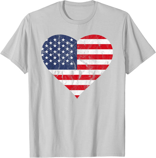 Fourth Of July American Flag Vintage Heart Cute Independence Women Kids Men T-Shirt - T-Shirt | Ash