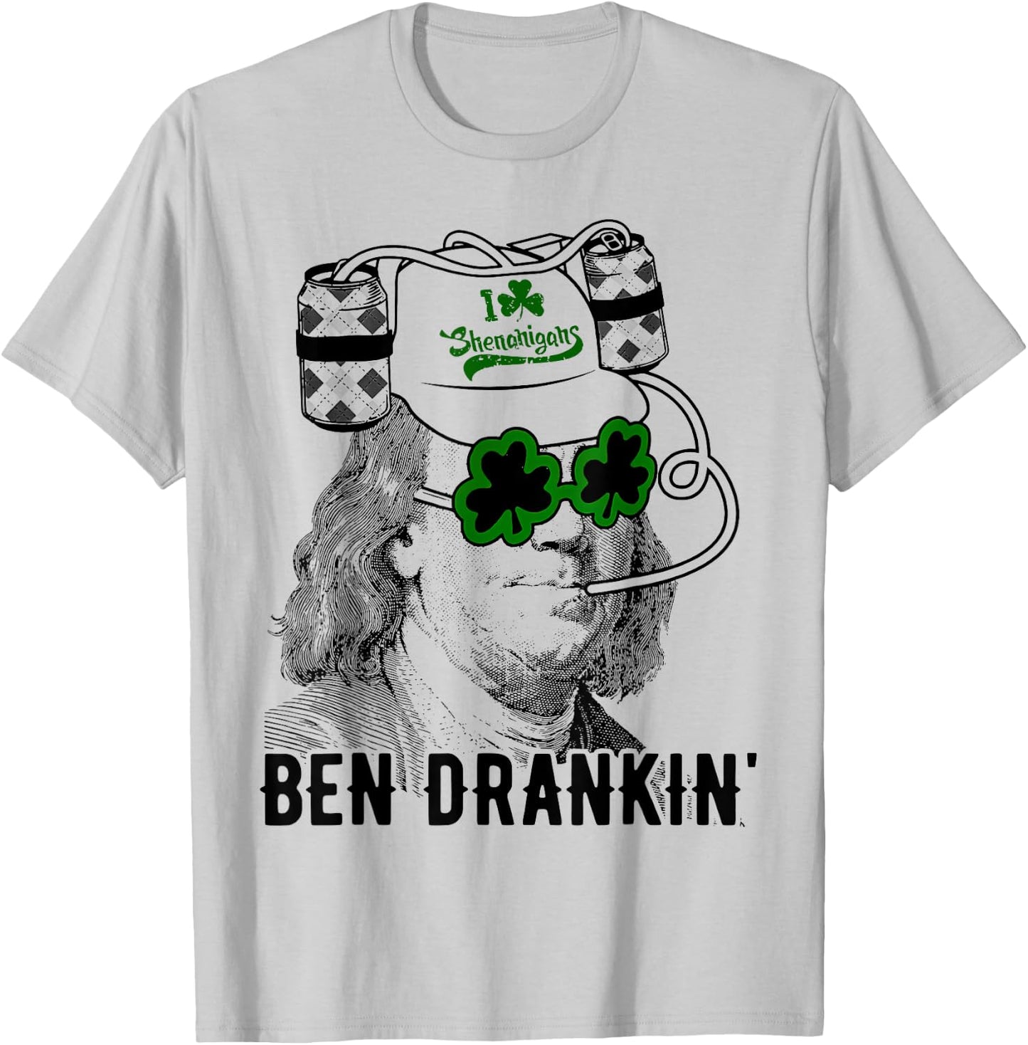 St Patrick Day Ben Drankin' I Love Shenanigans Design T-Shirt - T-Shirt | Ash