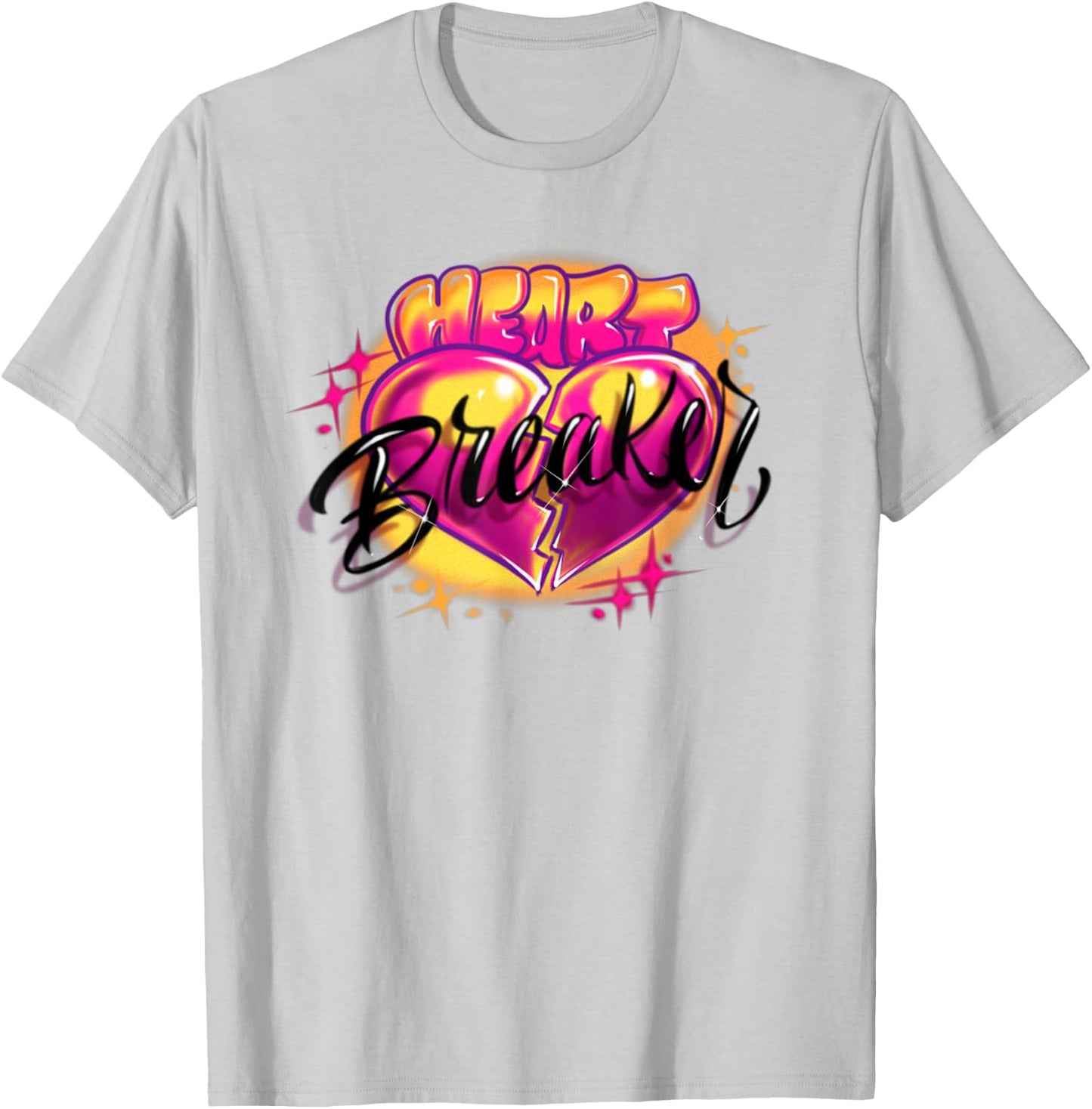 Classic Airbrush Style Illustration Pink Swirls, Heart T-Shirt - T-Shirt | Ash