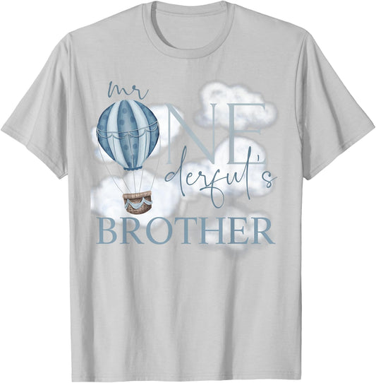 Brother Mr Onederful Hot Air Balloon Blue 1st Birthday Boy T-Shirt - T-Shirt | Ash