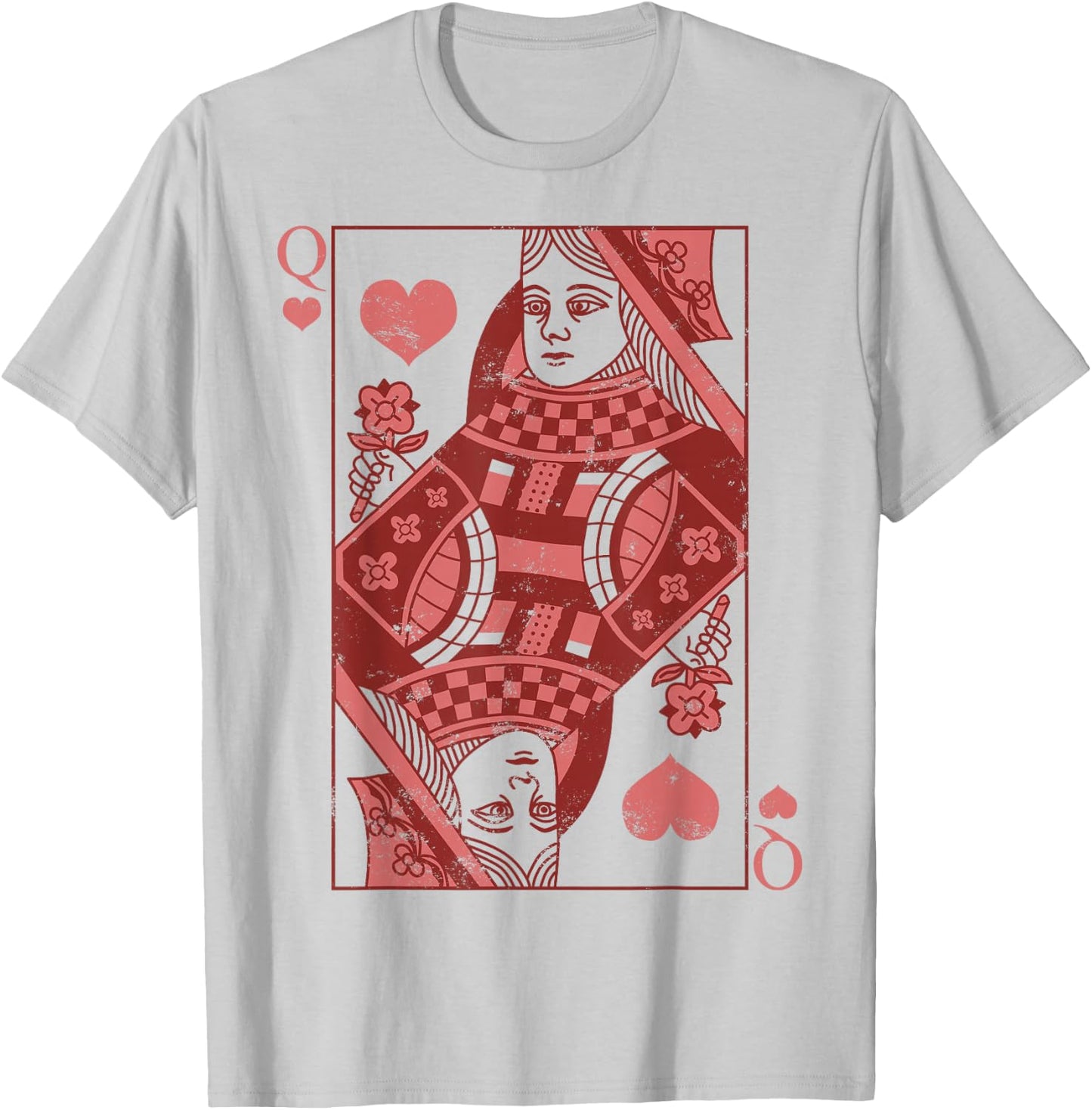 Queen of Hearts Classic Card Game Icon Valentine Graphic T-Shirt - T-Shirt | Ash
