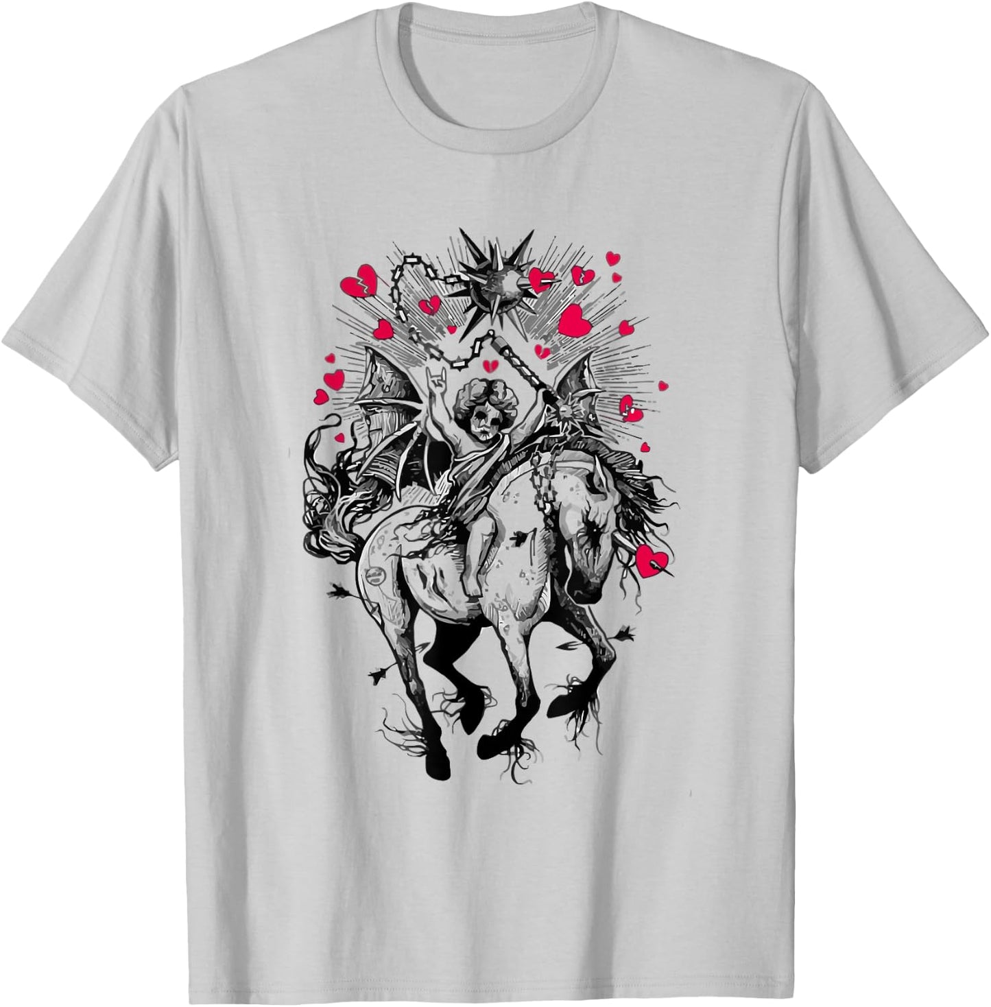 Fallen Angel on Demon Horse Aesthetic Horror Occult T-Shirt - T-Shirt | Ash