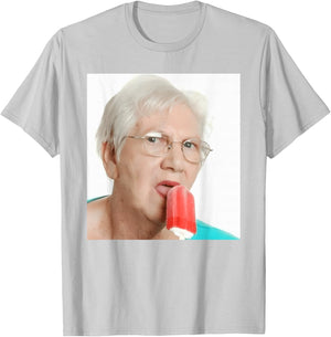 Grandma Just Lick It. Grandma Licks Ice Cream Meme Ice Lovers Summer T-Shirt - T-Shirt | Ash