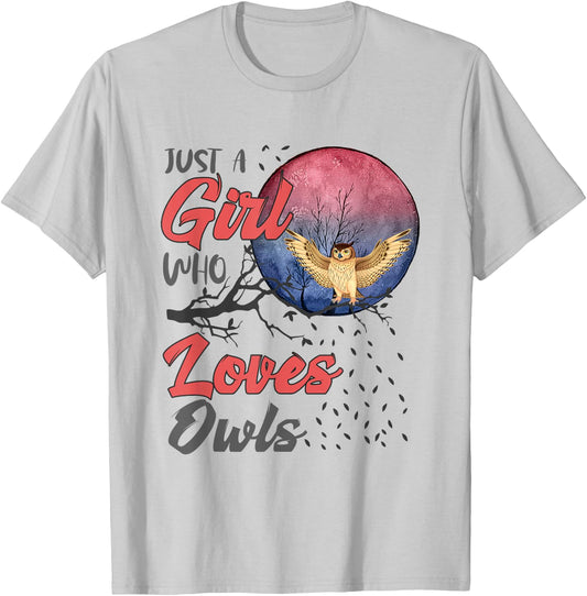 Cute Just a Girl Who Loves Owls Girls Women Bird Watchers T-Shirt - T-Shirt | Ash