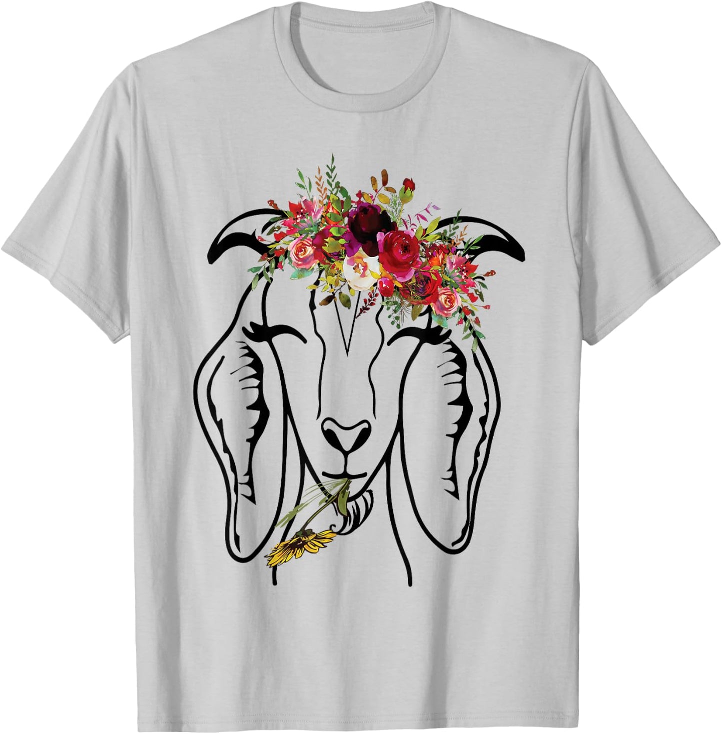 Goats Floral Bandana Headband - Farm Animal Goat Graphics T-Shirt - T-Shirt | Ash
