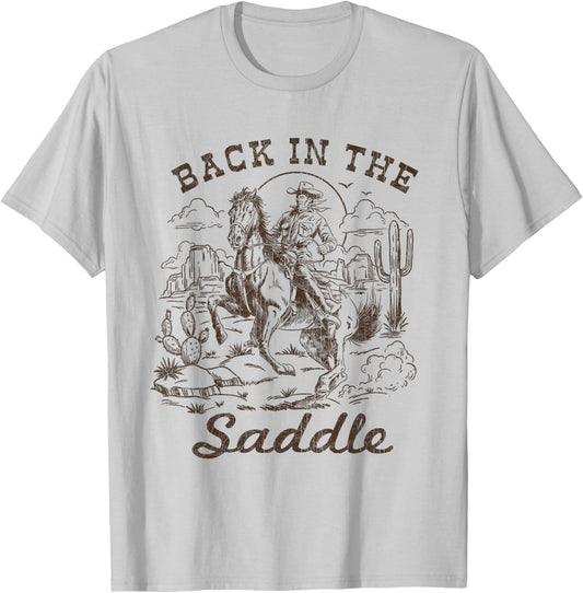 Back in the Saddle Western Retro Vintage Rodeo Horse Riding T-Shirt - T-Shirt | Ash