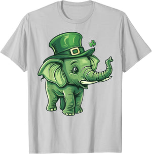 Elephant Shamrock Hat Saint Patricks Day Elephant T-Shirt - T-Shirt | Ash