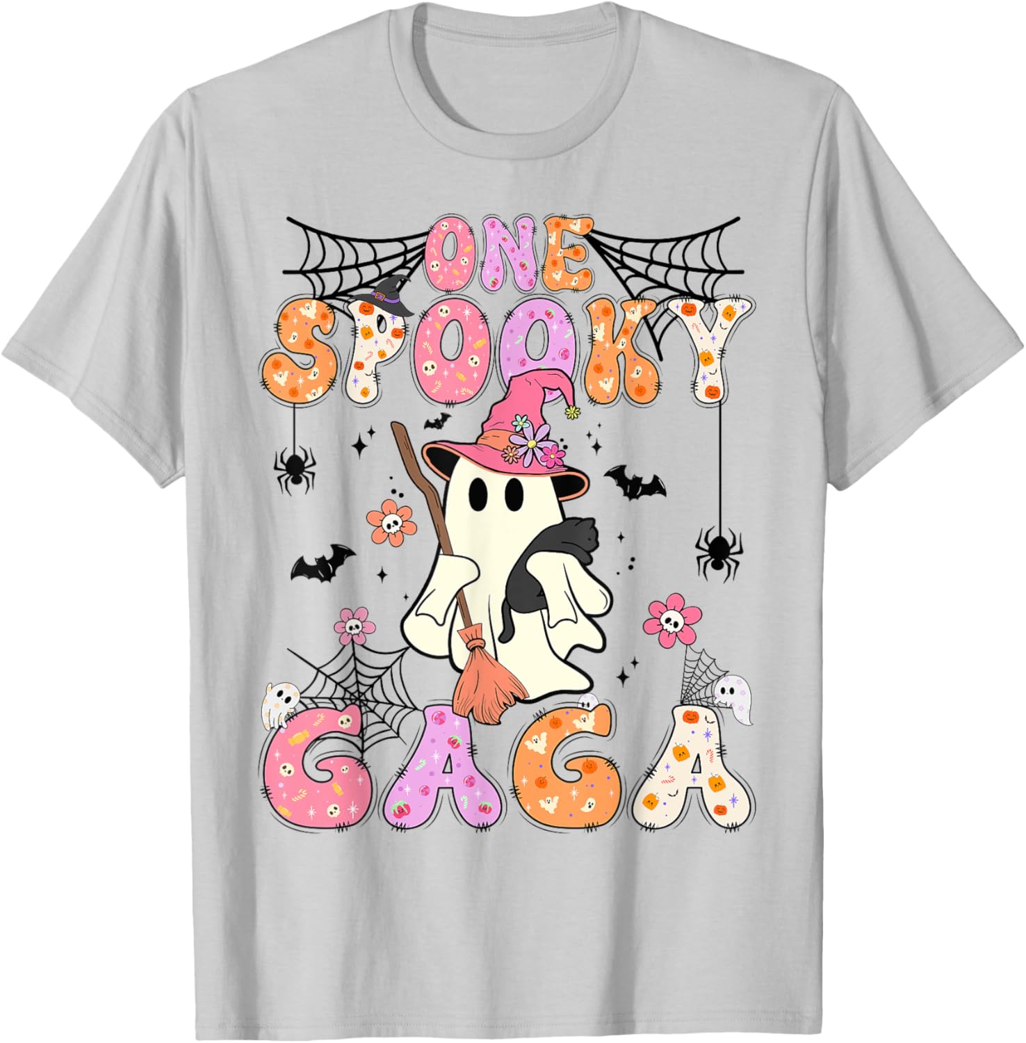 Groovy One Spooky Gaga Retro Halloween Cute Ghost T-Shirt - T-Shirt | Ash