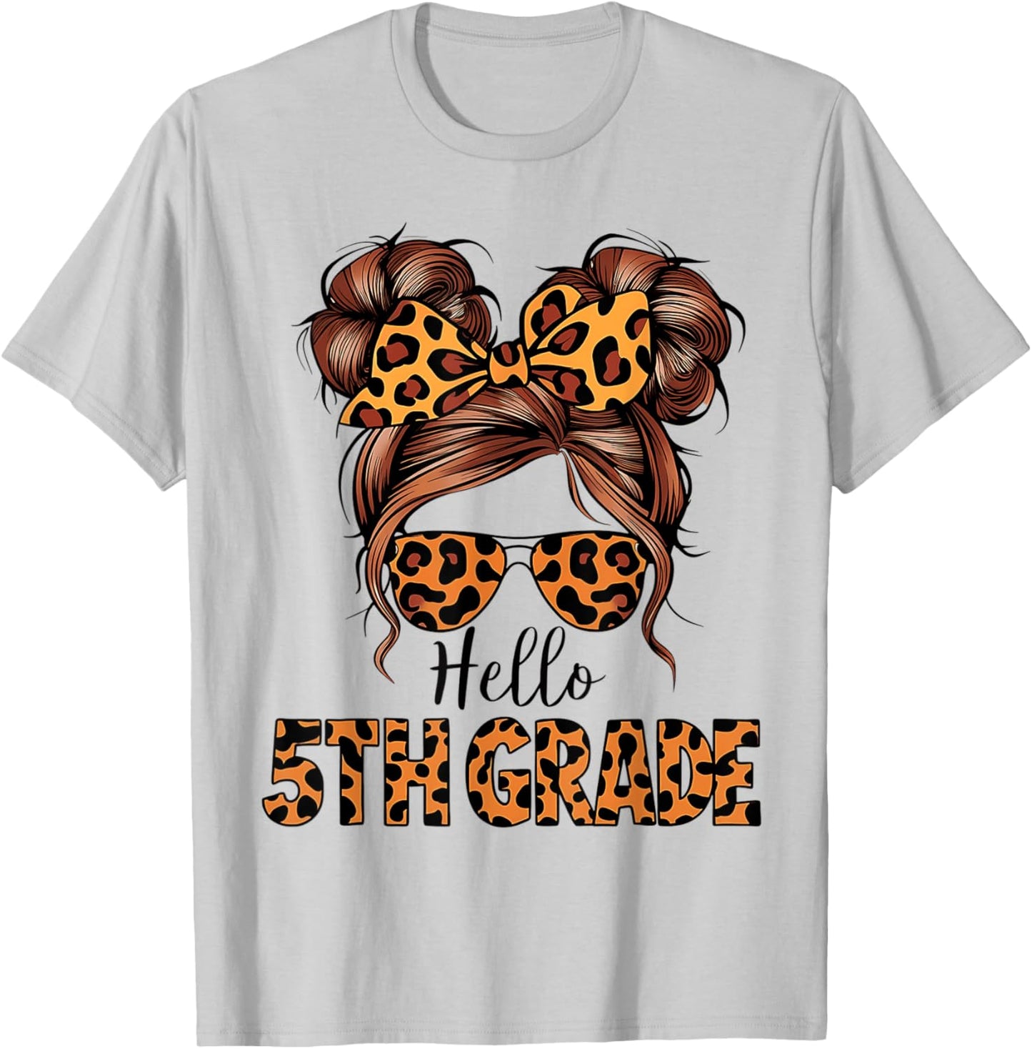 Hello 5th Grade Messy Hair Bun Girl Back To School First Day T-Shirt - T-Shirt | Ash