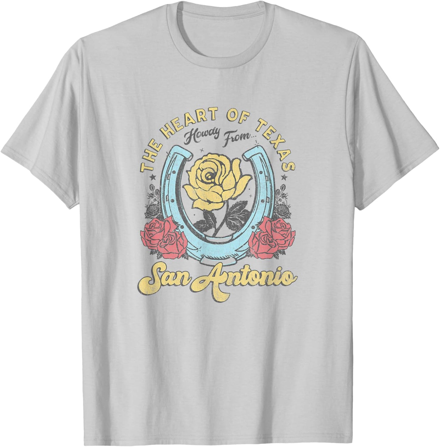 The Heart of Texas San Antonio Roses Horseshoe T-Shirt - T-Shirt | Ash