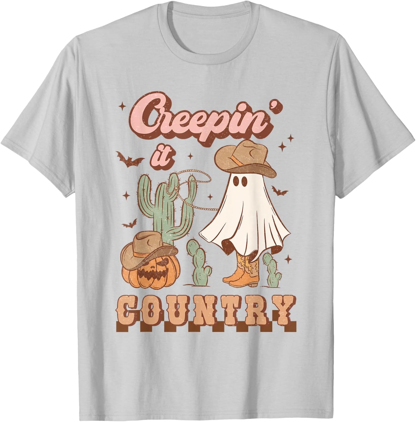 Retro Halloween Cowgirl Ghost Western Creepin' It Country T-Shirt - T-Shirt | Ash