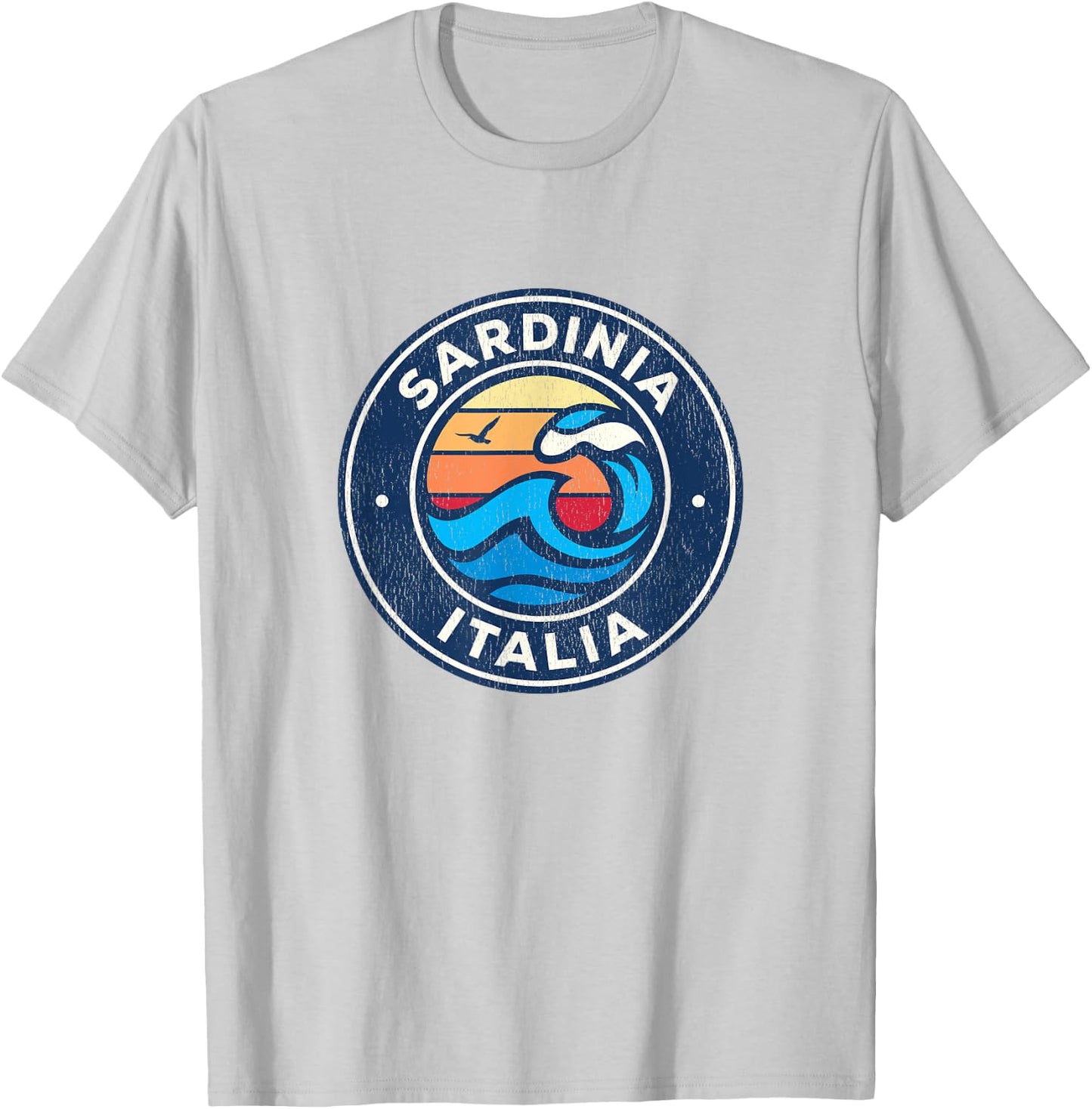 Sardinia Italy Vintage Nautical Waves Design T-Shirt - T-Shirt | Ash